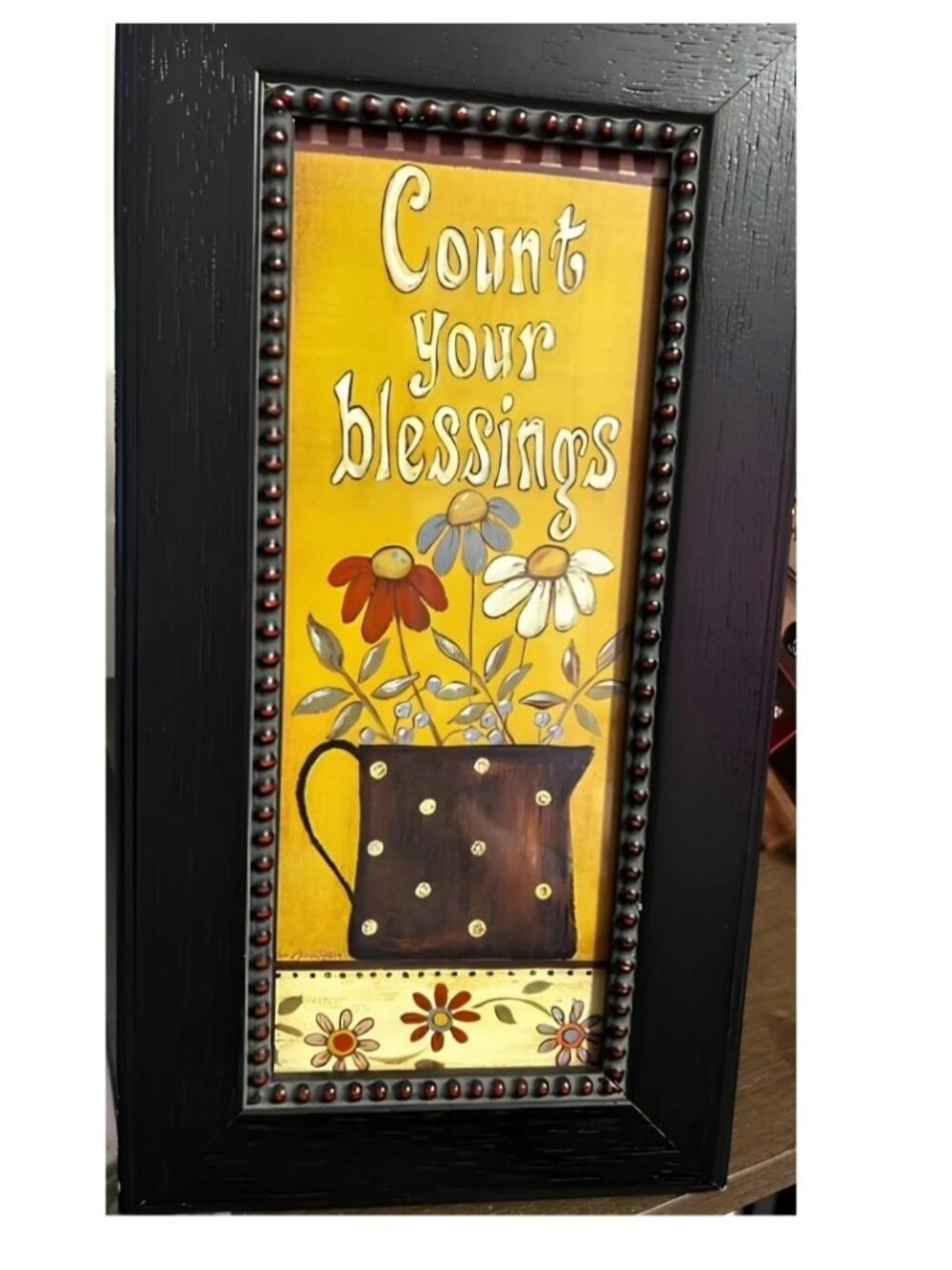 Rustic Farmhouse Count Your Blessings Wall Art Floral Black Wood Frame Plaque